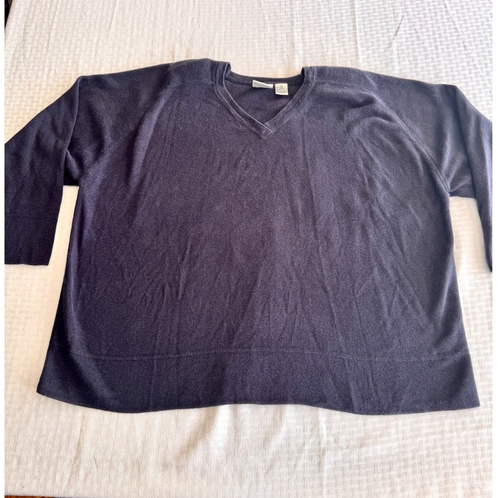 C.J. Banks Navy Blue V-Neck Ramie Cotton Knit Sweater Plus Size 3X Raglan Sleeve